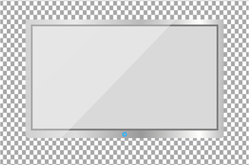 Realistic TV screen. Modern stylish lcd panel, led type. Large computer monitor display mockup. Blank television template. Graphic design element for catalog, web site, as mock up. Vector illustration