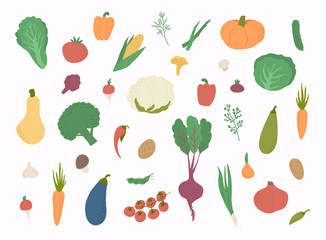 Vector vegetables icons set. Collection farm product for restaurant menu, market label.