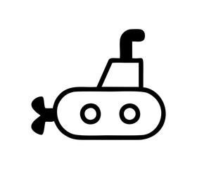 submarine in black and white as an isolated vector for logo, sign, apps or website