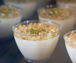 Close-up view of Creamy dessert with nuts.