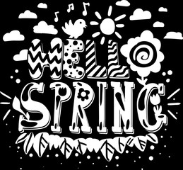 Art Poster Hello Spring Original Hand Drawn Quote