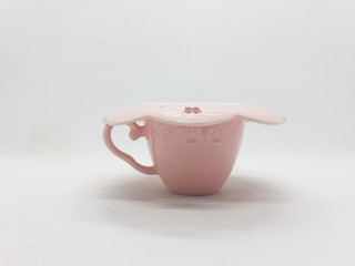 Colorful Cute Beautiful Luxury Pink Tea and Coffee Porcelain Cup Set Design for Kitchen Utensils in White Isolated Background