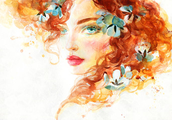 beautiful woman. fashion illustration. watercolor painting - obrazy, fototapety, plakaty