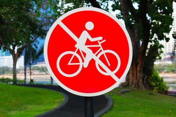 Prohibition of biking sign in the park