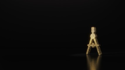 Obraz premium science glitter gold glitter symbol of compass 3D rendering on dark black background with blurred reflection with sparkles