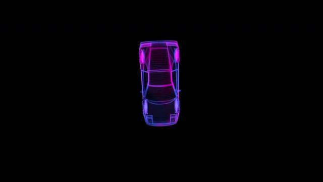 Neon Futuristic Holographic Design Style of Electric Car. Beautiful Hologram of Vehicle. Energy and Power Concept.