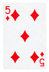 Five of Diamond playing card - isolated on white (clipping path included)