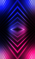 Background of empty stage show. Neon blue and purple light and laser show. Laser futuristic shapes on a dark background. Abstract dark background with neon glow