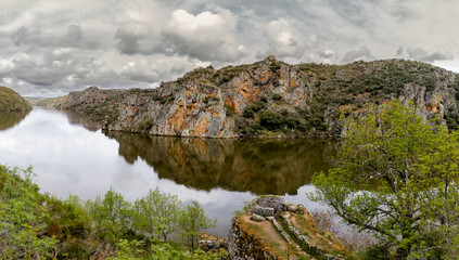 Fototapeta na wymiar Landscape in Los Arribes del Duero along the river trail. Zamora. The Arribes del Duero Natural Park. Spain