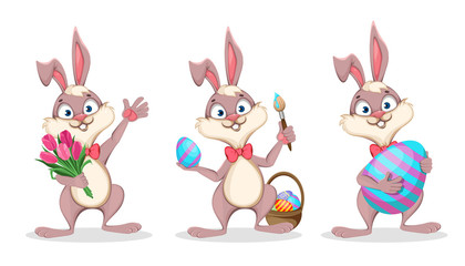 Obraz na płótnie Canvas Happy Easter. Funny cartoon rabbit, set