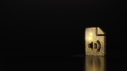 science glitter gold glitter symbol of file audio 3D rendering on dark black background with blurred reflection with sparkles