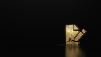 science glitter gold glitter symbol of file signature 3D rendering on dark black background with blurred reflection with sparkles
