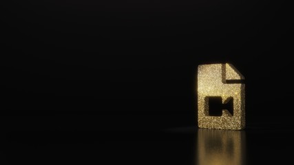 science glitter gold glitter symbol of file video 3D rendering on dark black background with blurred reflection with sparkles