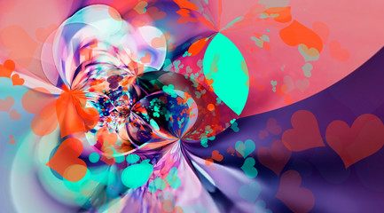 abstract holiday hearts multi-color background trend color 2020.  the flowing lines of the waves fill the circles