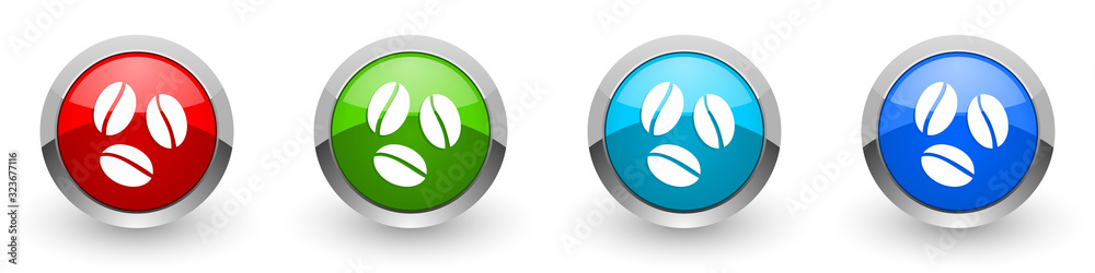 Leinwandbilder coffee beans silver metallic glossy icons, cafe concept set of modern design buttons for web, intern