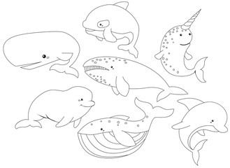 a vector of whales in black and white color