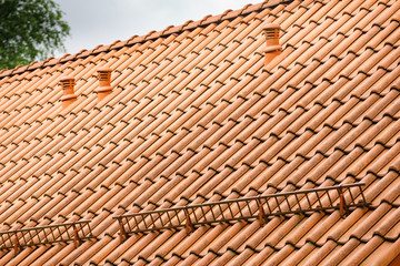 Tiles roof with snow guards safety.