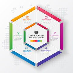 Abstract business infographics template with 6 hexagon in white color background