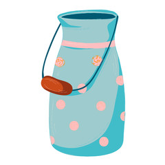 Single blue can. Gardening decoration. Vector. doodle clipart. Isolated on a white background. For design, cards, invitation, decoration, stickers.