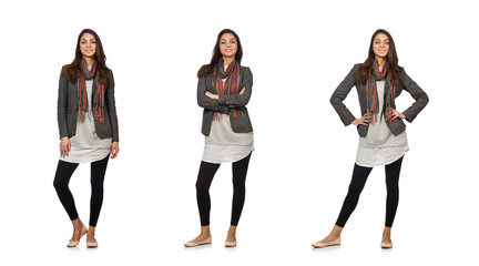 Fototapeta premium Girl in gray jacket isolated on white