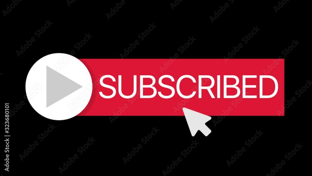 Poster subscribe button template. red subscribe button with play sign and white arrow click, 4k animation f
