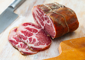 Traditional Spanish delicacy lacon curado &mdash; jerky pork ham