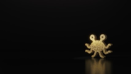 science glitter gold glitter symbol of pastafarianism 3D rendering on dark black background with blurred reflection with sparkles