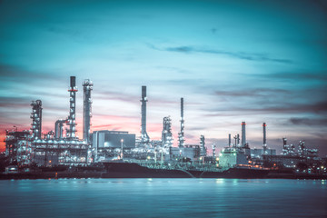 Oil and gas Refinery factory with beautiful sky at sunrise. Vintage tone