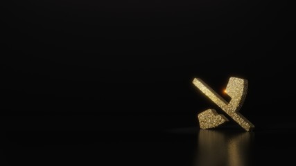science glitter gold glitter symbol of phone slash 3D rendering on dark black background with blurred reflection with sparkles