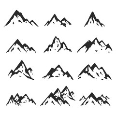Mountains icons vector set isolated on a white background.