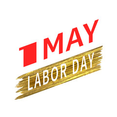 May 1 Labor Day. Vector logo symbol of spring holiday weekend. White number one on a background of a stroke of gold shiny paint