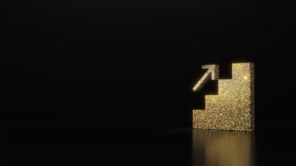 science glitter gold glitter symbol of promotion 3D rendering on dark black background with blurred reflection with sparkles