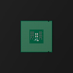 microprocessor on a black background, components, icon, place for text