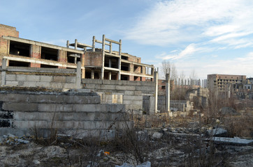 Abandoned construction site of hospital. Abandoned at 1991,during Ukrainian undependence crisis. Kiev,Ukraine