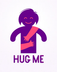 Beloved woman with care hands of a lover or friend hugging her around from behind, vector icon logo or illustration in simplistic symbolic style.