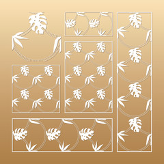 Laser cut vector panels (ratio: 1:1, 1:4, 2:1, 2:3, 3:1). Cutout silhouette with ropes and tropical leaves. The set is suitable for engraving, laser cutting wood, metal, stencil manufacturing.