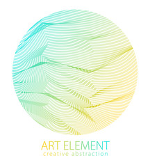 Abstraction art linear textured element in round shape. Vector abstract 3d perspective background for layouts, posters, banners, print and web. Cool and motional.