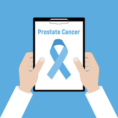 Holding a clipboard. September as Prostate Cancer Awareness Month. Prostate Cancer Ribbon Background.