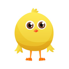 Cute little cartoon chick standing isolated on a white background. Funny yellow chicken. Vector illustration of little chicken for children