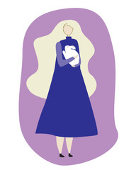 An albino or European blonde young woman or girl and a cute white rabbit, a flat vector stock illustration as a concept of love for nature and animals