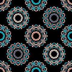 Shapes with hatching. Ethnic boho ornament. Seamless pattern. Tribal motif. Vector illustration for web design or print.