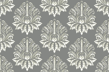 Fototapeta premium Damask seamless emboss pattern background. Vector classical luxury old damask ornament, royal victorian seamless texture for wallpapers, textile, wrapping. Vintage exquisite floral baroque template.
