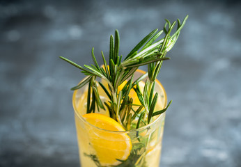 Lemon cocktail in highball glass. Selective focus. Shallow depth of field.