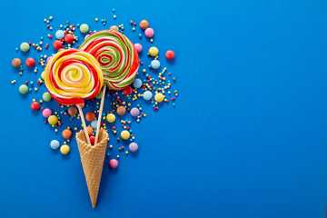 Greeting card or poster design with lollipops