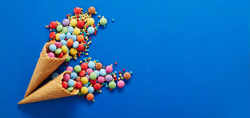 Festive party panorama with colorful candies