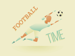 Soccer / Football poster in flat style. A soccer goalkeeper catches the ball in a jump. - 323690529