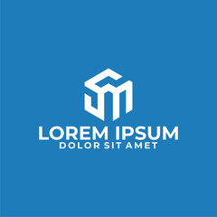 Fototapeta premium Initial letter SM logo template with 3d cube hexagonal symbol in flat design monogram illustration