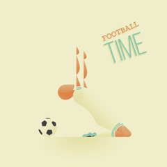 Soccer / Football poster in flat style. A soccer player celebrates a kneeling goal. - 323690738