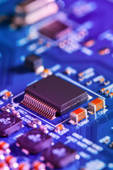 Electronic circuit board close up.