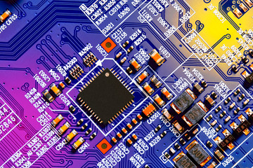 Electronic circuit board close up.